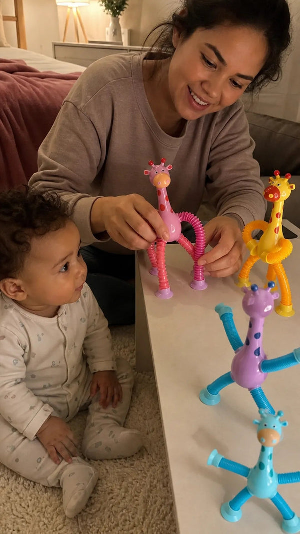 Giraffix Criativae - 4 dehnbare Giraffen mit Saugnapf für kleine Entdeckerhände