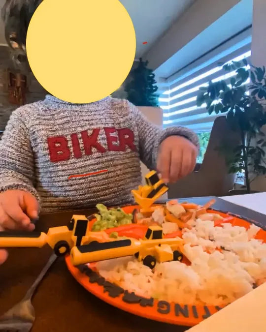 Traktorlöffel Criativae - Interaktives Teller- und Besteck-Set für kleine Baustellenfans