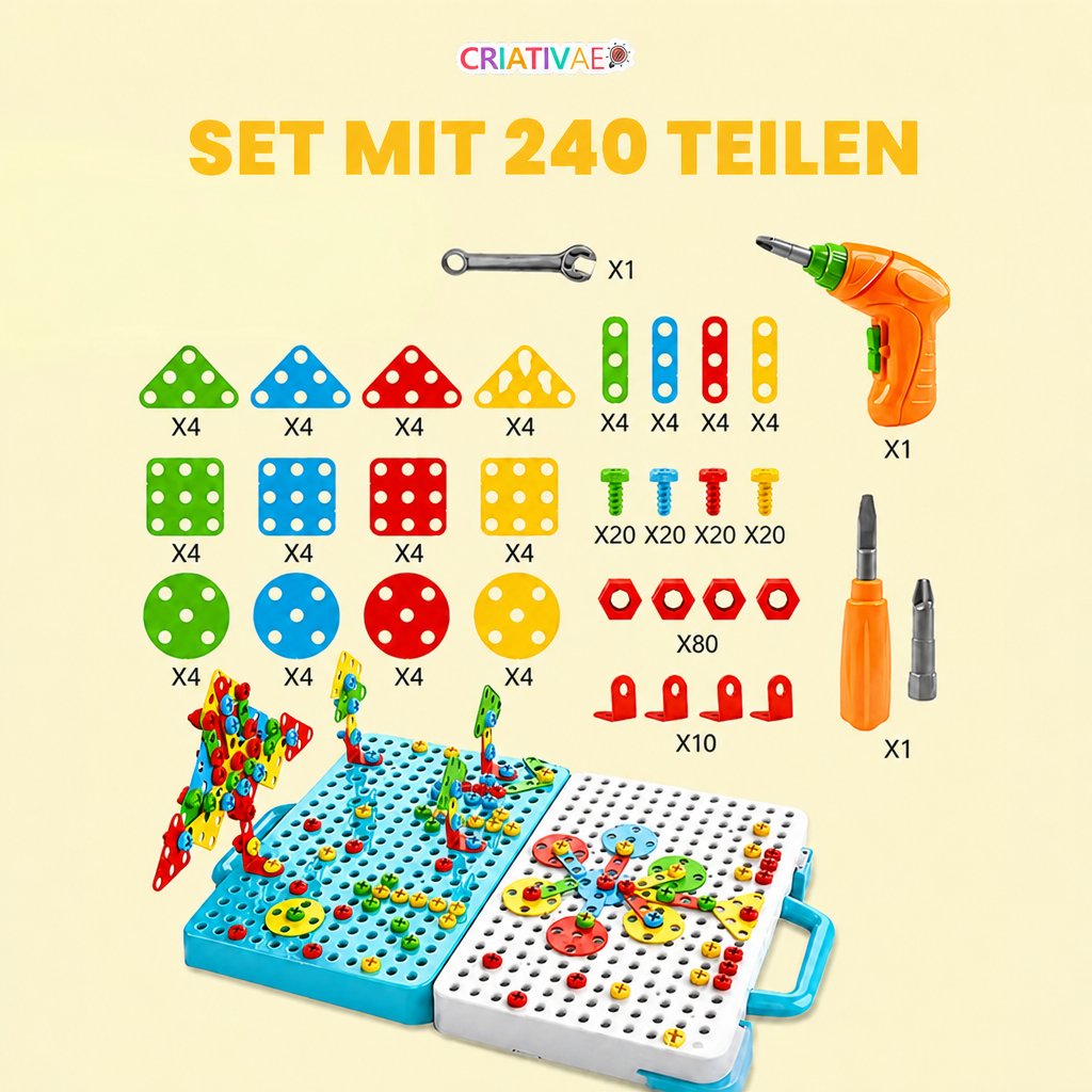Kreativ-Mosaik 3D Criativaê - 3D-Steckmosaik mit Kinder-Bohrmaschine