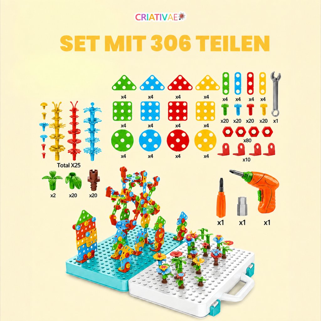 Kreativ-Mosaik 3D Criativaê - 3D-Steckmosaik mit Kinder-Bohrmaschine
