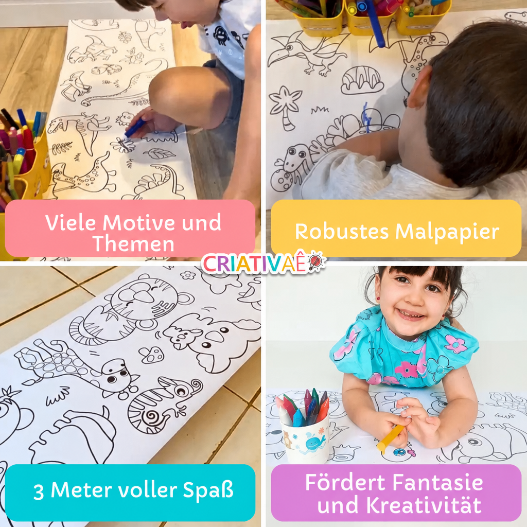 Viele Motive, robustes Malpapier, 3 Meter Spaß, fördert Kreativität
