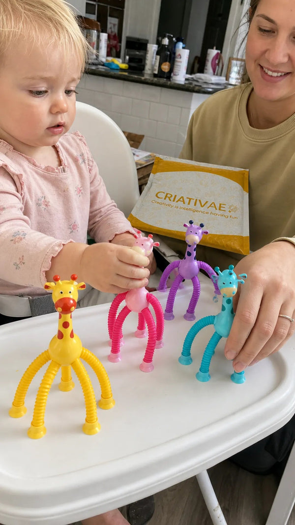 Giraffix Criativae - 4 dehnbare Giraffen mit Saugnapf für kleine Entdeckerhände