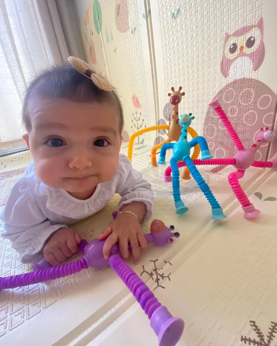 Giraffix Criativae - 4 dehnbare Giraffen mit Saugnapf für kleine Entdeckerhände