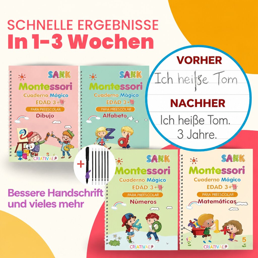 Magic Books Criativae - 4 wiederverwendbare Schreiblernhefte