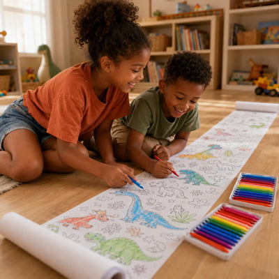 Kinder malen gemeinsam auf der Malrolle