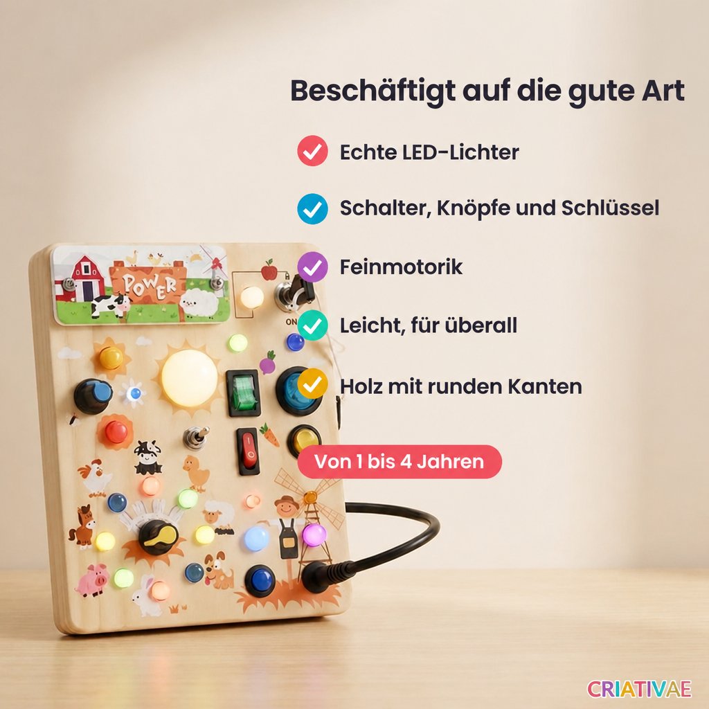 Busy Kids Criativae - Montessori-Sensorikbrett mit Lichtern