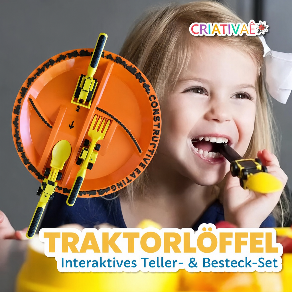 Traktorlöffel Criativae - Interaktives Teller- und Besteck-Set für kleine Baustellenfans