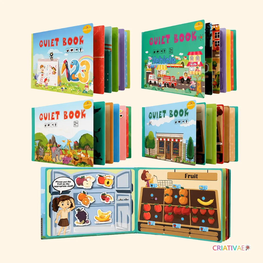 QuietBook Montessori-Klettbuch – alle vier Themen im Überblick