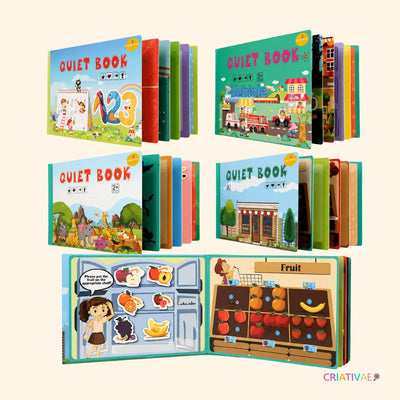 QuietBook Montessori-Klettbuch – alle vier Themen im Überblick