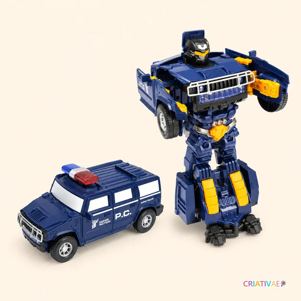 Robotcar Criativae - 2-in-1 Roboter und Polizeiauto mit Licht und Sound